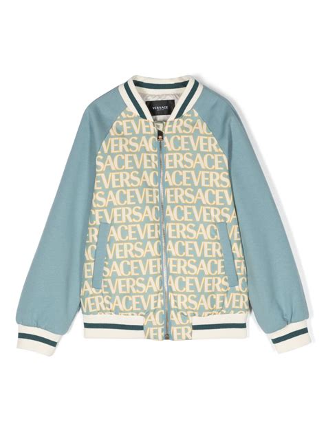 versace children boys logo jacket|Logo padded bomber jacket in blue .